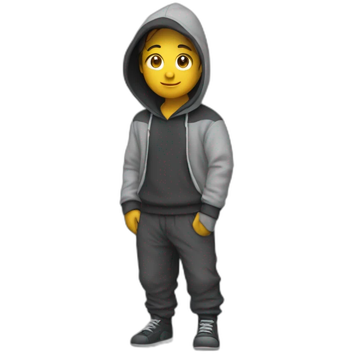 A person wearing a hoodie and karko pants emoji