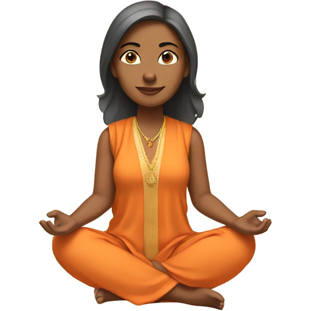 an  yogi Indian woman, sleeveless pastel shirt
  The character should be wearing an orange robe, symbolizing traditional yogic attire. The yogi can be sitting in a lotus position emoji