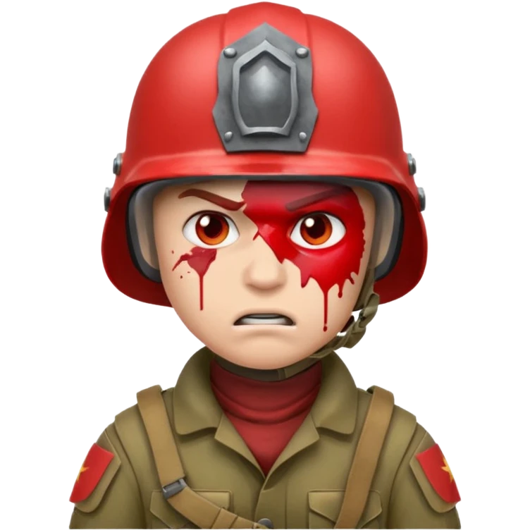 angry soldier, red skin, blood splatter on left cheek emoji