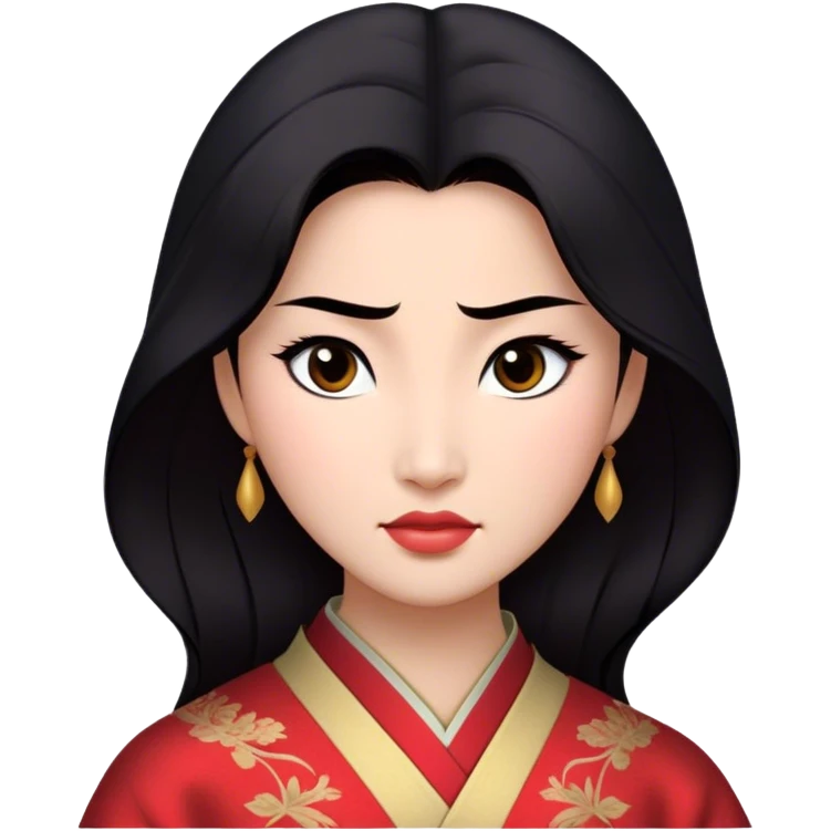 Cinematic Realistic Mulan Portrait, depicted with lifelike skin texture, soft natural lighting, and intricately detailed long black hair styled elegantly. Her deep, expressive eyes exude determination and grace, complemented by a serene yet confident expression. She is dressed in her classic attire, with rich fabric textures and delicate folds that catch the light beautifully. The portrait features a soft, enchanting glow with a natural, radiant finish, capturing the essence of timeless strength and beauty in a realistic and painterly style, evoking a sense of depth and authenticity. emoji