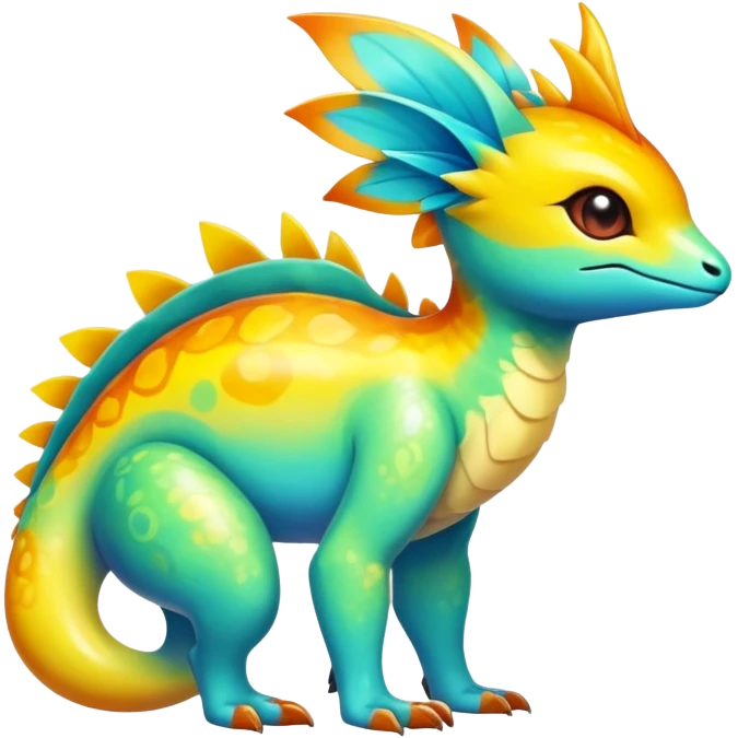 Exotic tropical shiny rare multi-colored epic cute Fakémon-creature, full body, with random markings emoji