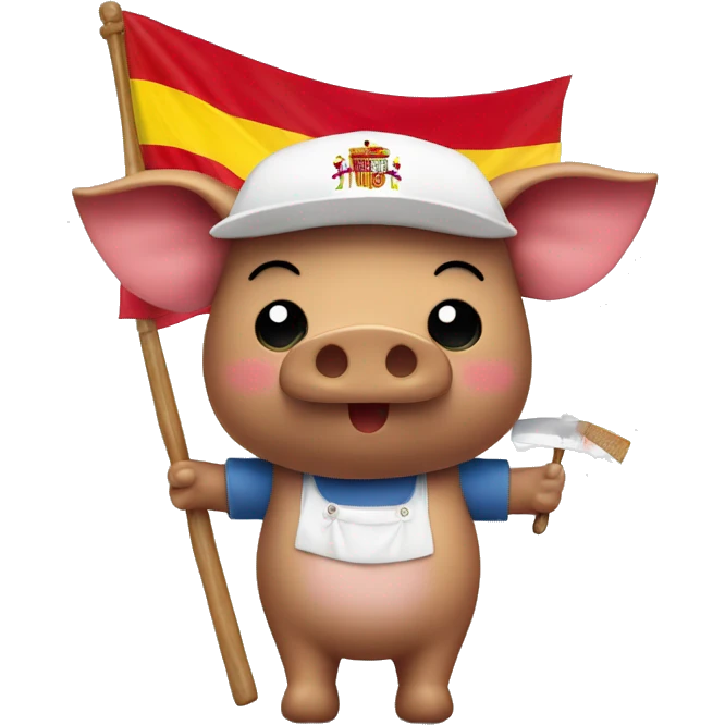 iberico pork with an angel hat and a spain flag in the hand emoji