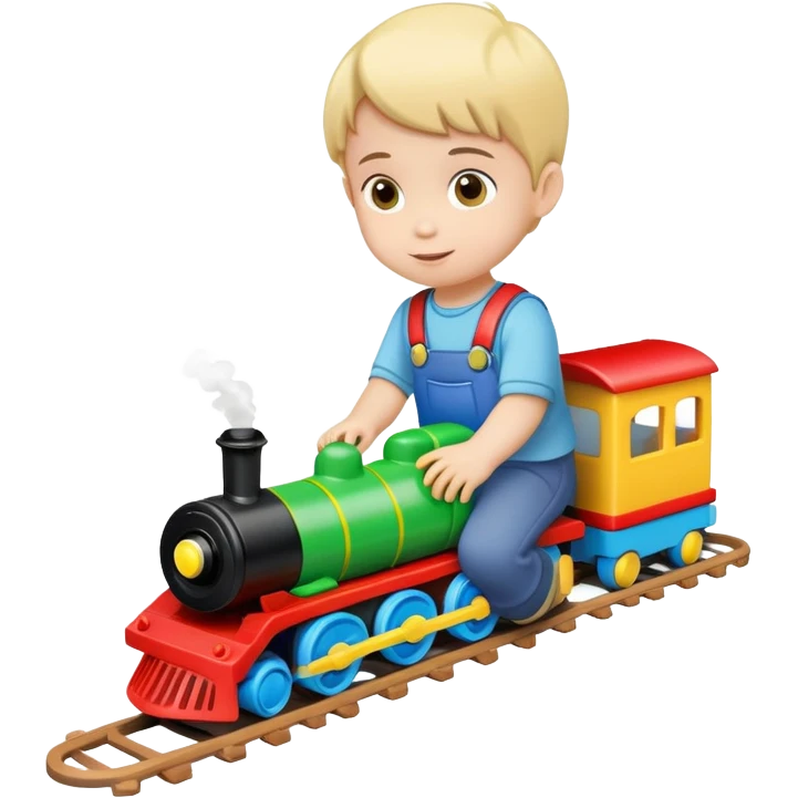 child playing with toy trains emoji