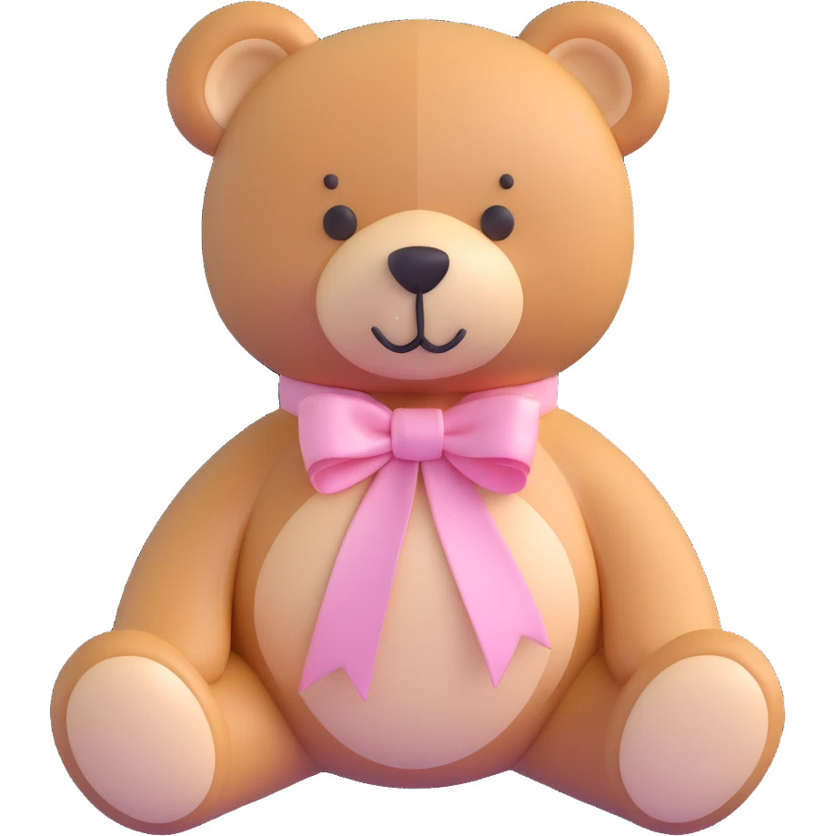 Stuffed teddy bear with light pink ribbon tied in a bow around its neck emoji