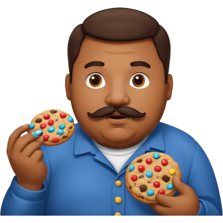 Obese brown man eating cookie  emoji