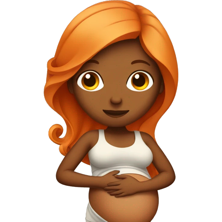Tan girl with long orange hair holding pregnant stomach emoji