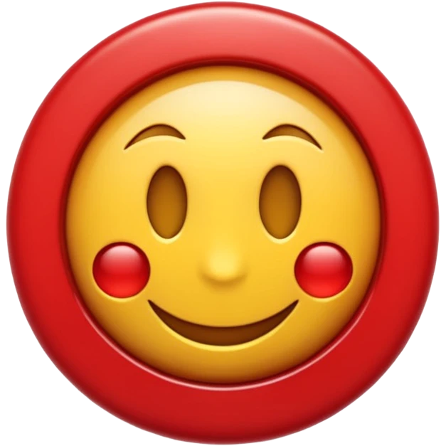 Emoji 3D brillante de un sol rojo . En el centro un círculo blanco con aro rojo y una letra U roja en relieve. Estilo emoji iOS, acabado glossy, fondo transparente. emoji