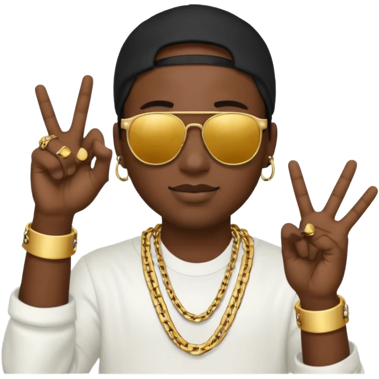 rapper emoji, making a hand sign, gold chain, sunglasses emoji
