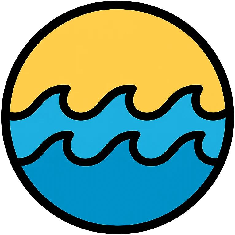 icon for sea element, circular, color outline, medium black border, no frame, white background, simple and clear, Little Alchemy style emoji