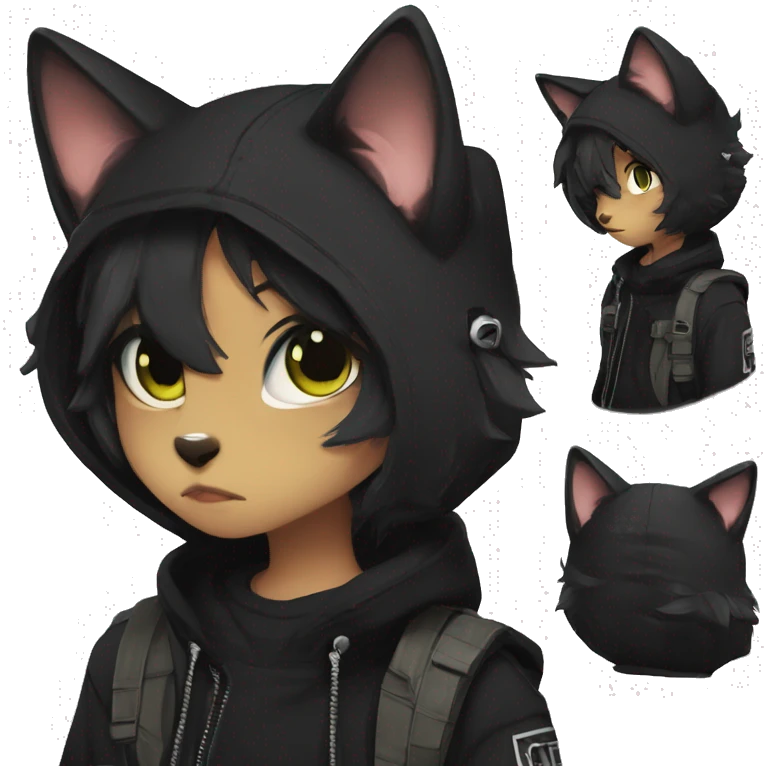 Edgy Shy Anthro boyish cool pretty dark black cat-fursona techwear emoji