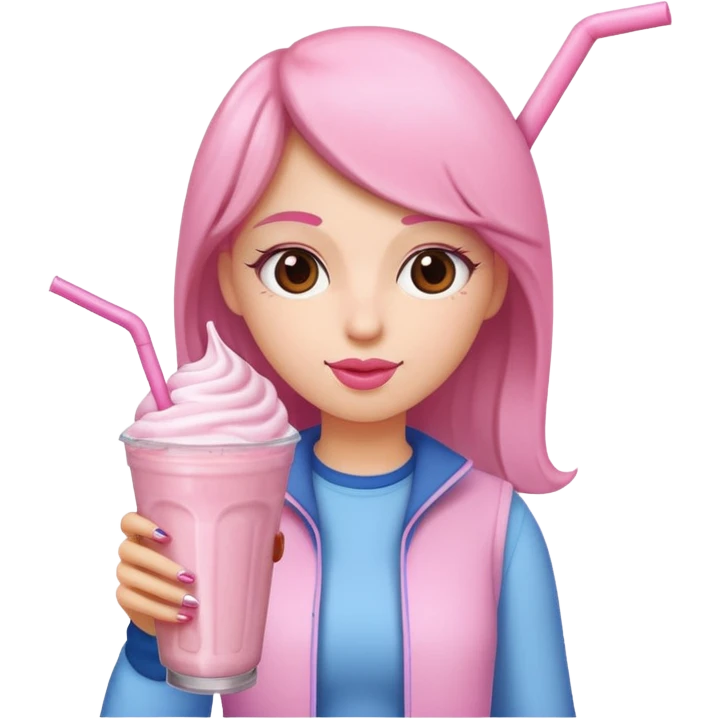 Girl drinking a pink milkshake emoji
