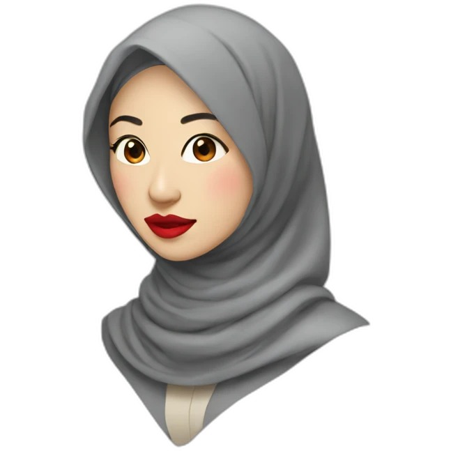 asian women wearing grey hijab with red lipstick emoji