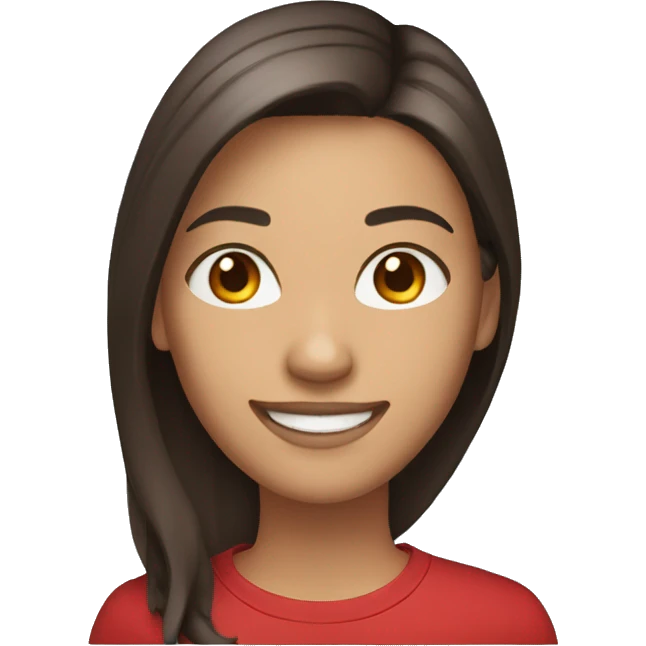 smiling woman with light to medium skin, straight dark brown hair with middle part red shirt  emoji