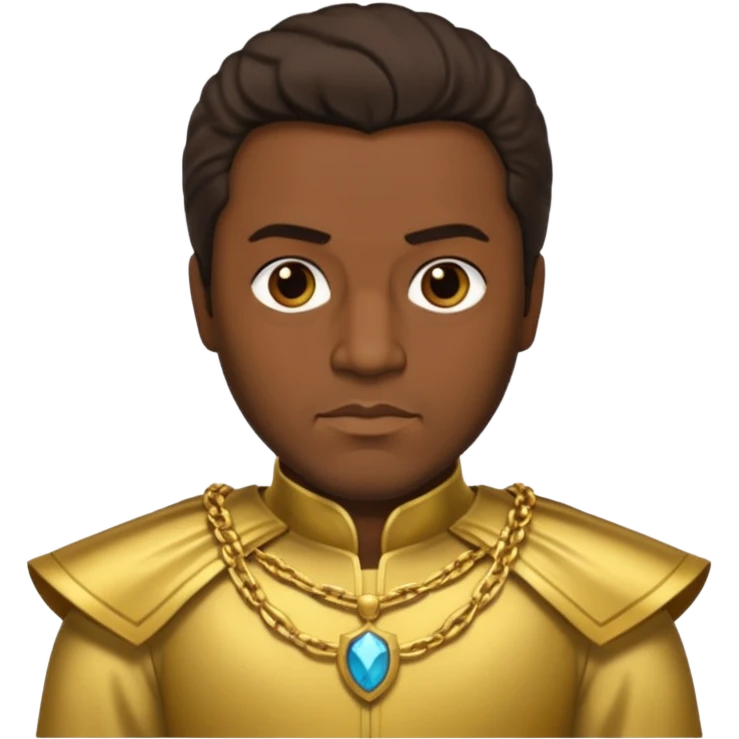 Otello with dark skin, dark brown hair, gold outfit emoji