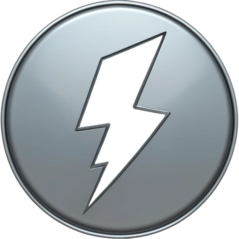 A lightning bolt emoji made of polished silver chrome, sharp yet rounded edges, glossy metallic surface, soft reflections, minimal futuristic design, iOS emoji style, centered, clean white background emoji