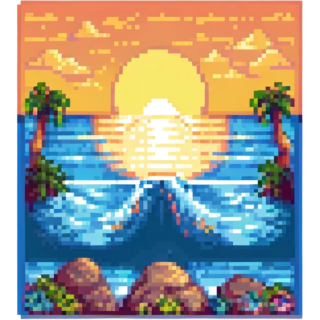 ocean with a sunset in pixel art style emoji