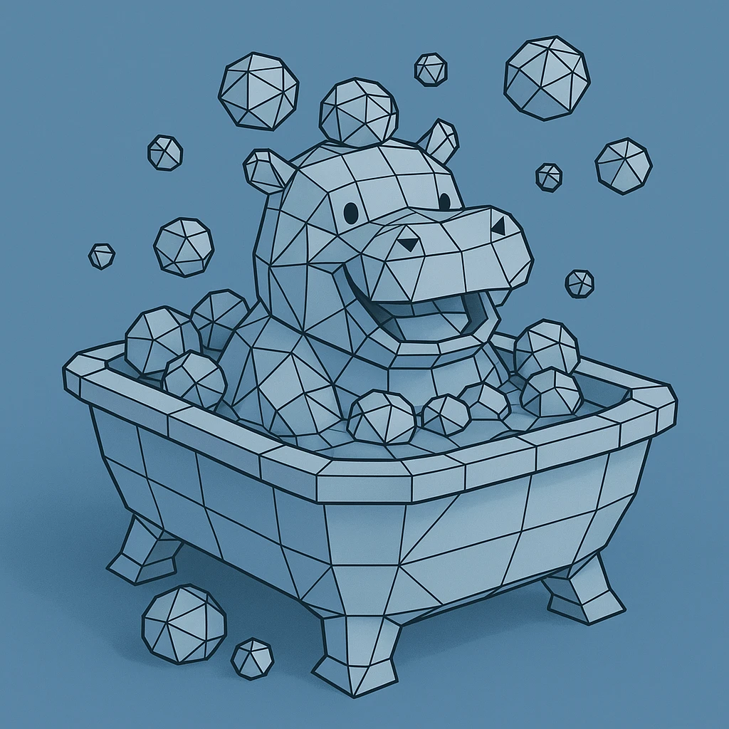 happy hippo with bubbles in bathtub emoji