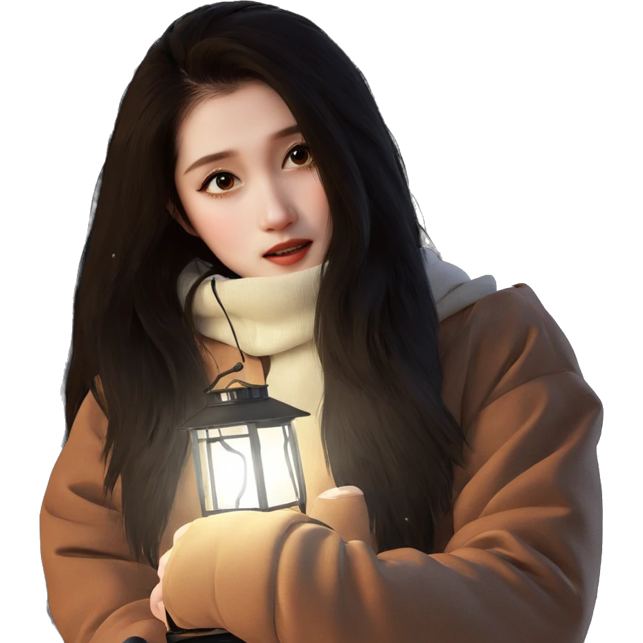 girl in winter with lantern emoji