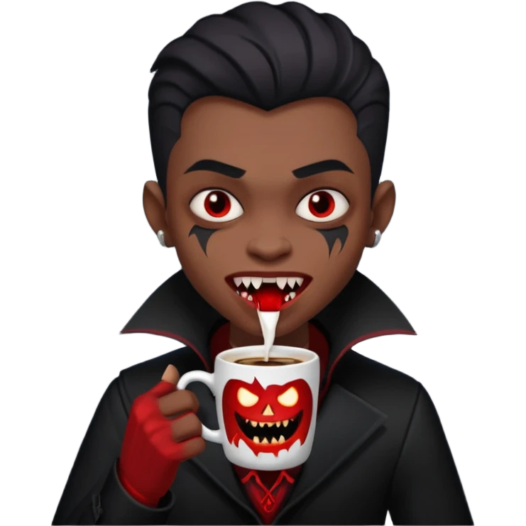 black kid vampire drinking coffee emoji