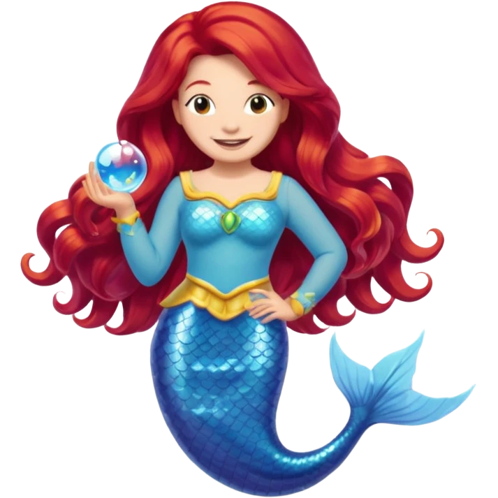 Bubbles the Mermaid from The Wiggles with light skin, long red hair, icy blue outfit emoji