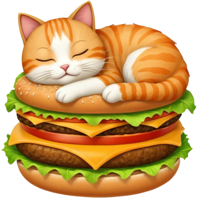cat sleeping on the burger emoji