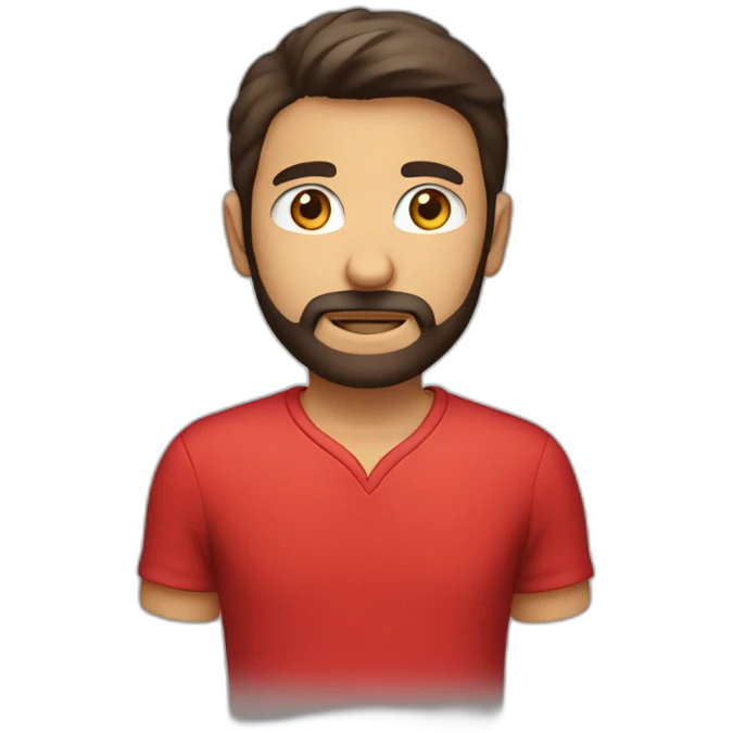 italian boy with red shirt, defined beard and dark brown short straight hair emoji