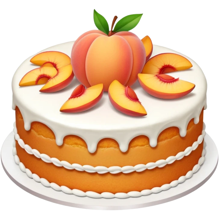 An aesthetic peach cake 🍑, with white decorations and peach pieces. emoji