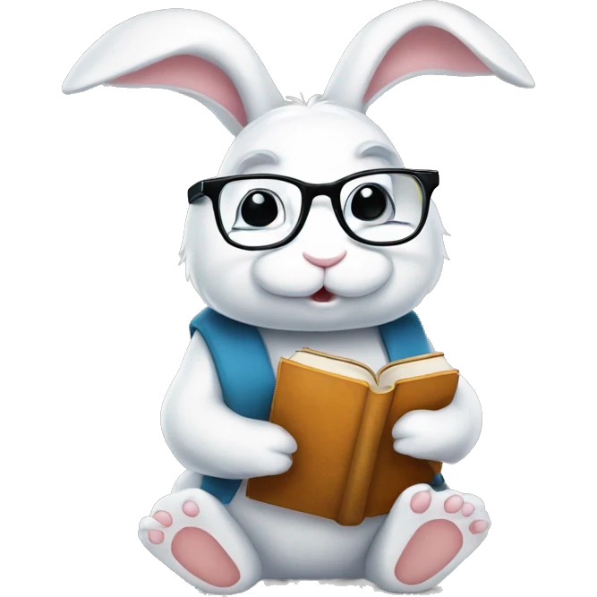 Cute White bunny with glasses and book in his paws  emoji
