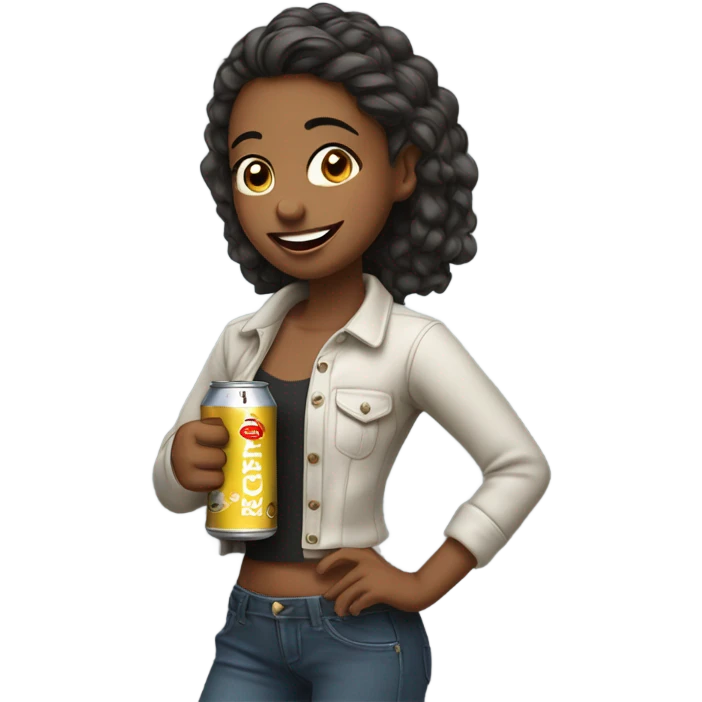 Girl shotgunning a beer emoji