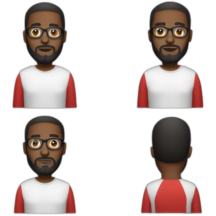 black man with beard, red hoodie, white dress shirt, and glasses emoji