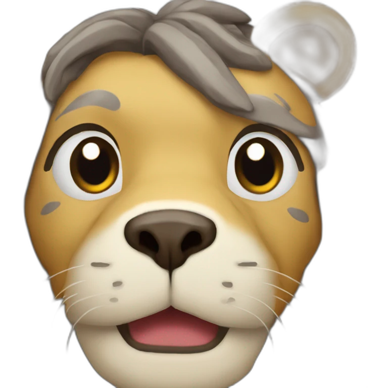 Payasito q salta alegre pero triste acompañado de un león emoji