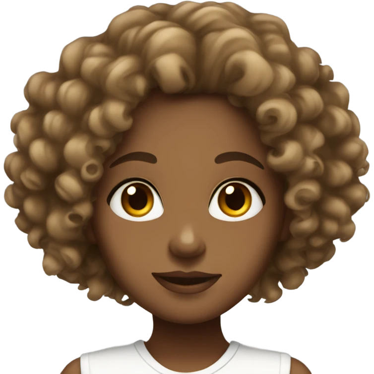 brown girl white top curly hair emoji