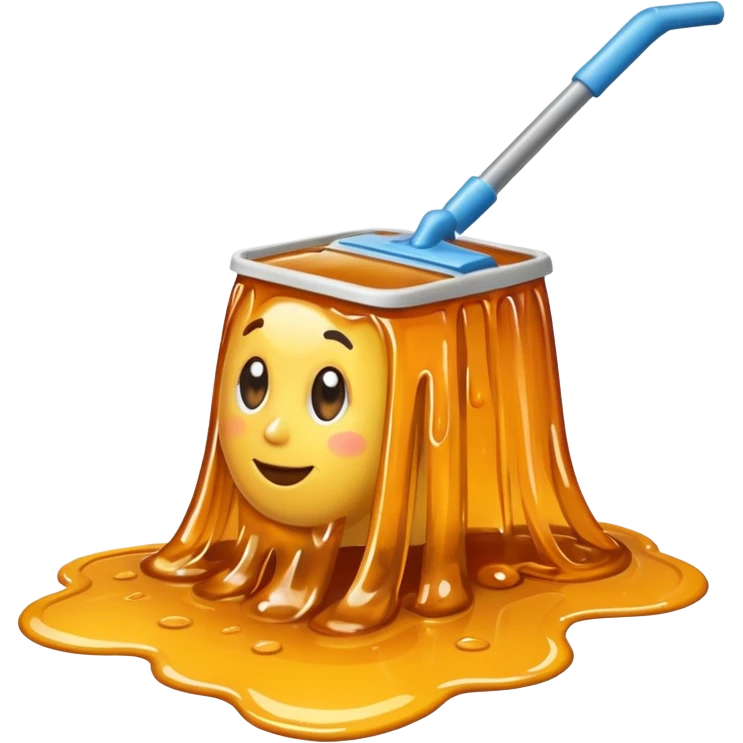 standard realistic mop cleaning a flat glossy amber sticky syrup spill on the floor emoji