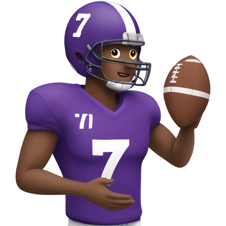 Someone catching a football in a purple football jersey wearing number 7 emoji