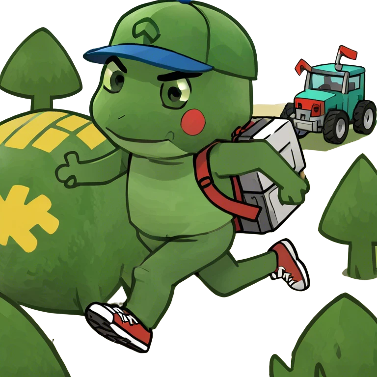 Scared Pokémon running away from Minecraft farm equipment stick with blades emoji