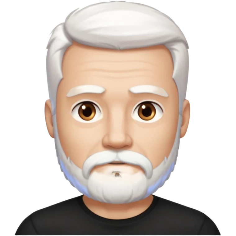 White haired muscled and attractive adult man with a black t-shirt. He has white beard and a long goatee. Dark brown eyes. emoji