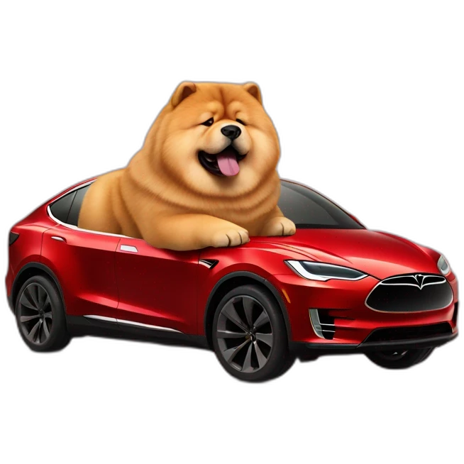 chow chow in a tesla car emoji