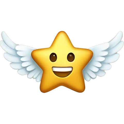Golden smiling cute Star shape with angel wings  emoji