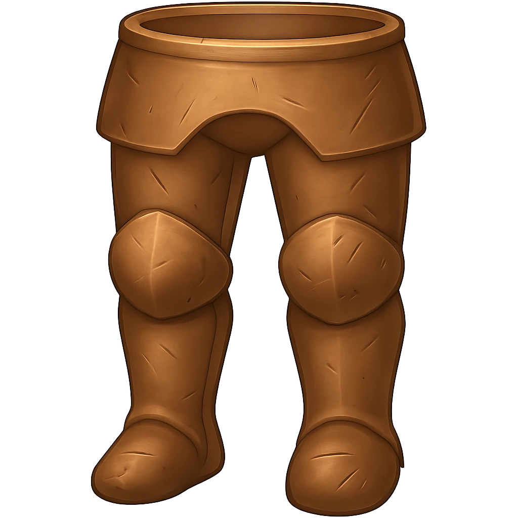 Transform these diamond platelegs into bronze platelegs, slightly worn and used, with some scratches or dents, in the style of emoji. The background should be transparent. emoji