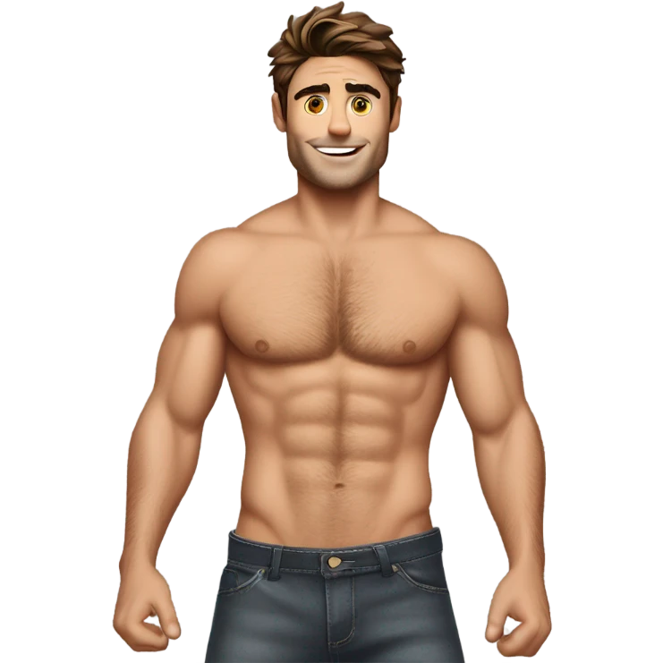 Zac Efron shirtless, featuring his chiseled chest and natural details. emoji
