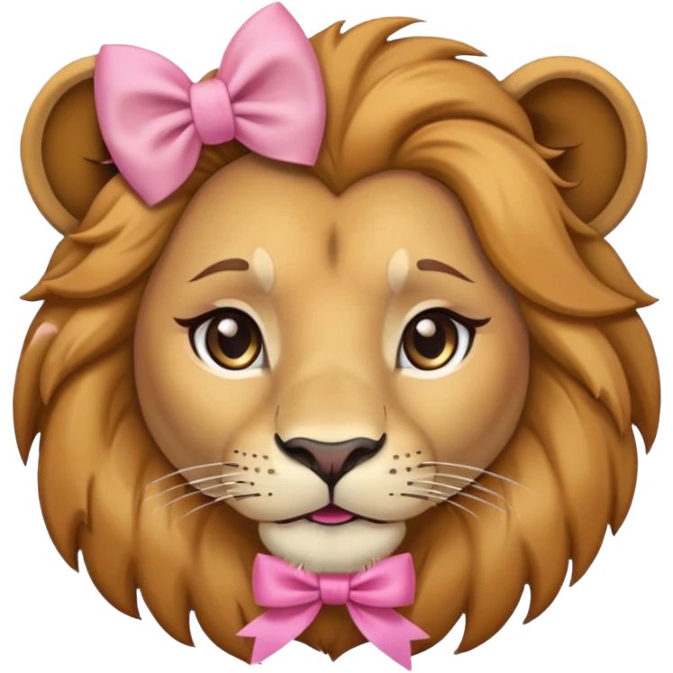 A mature female lion with makeup, a pink bow, and soft feminine eyes emoji
