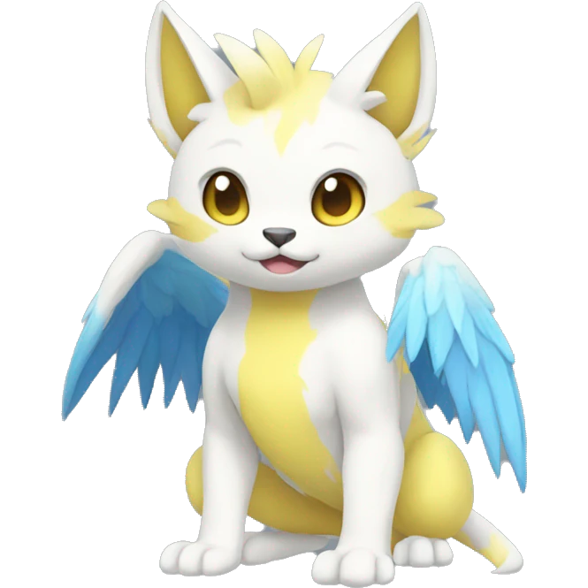 Cute cool white yellow blue animal hybrid Fakemon full body emoji