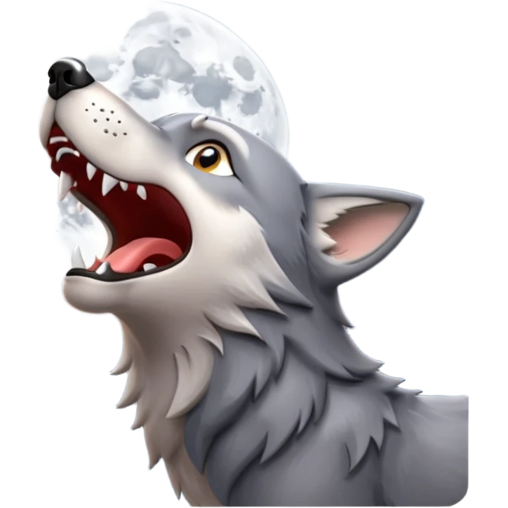 emoji of a howling wolf facing the moon, with its head tilted upward, simple cartoon style  emoji