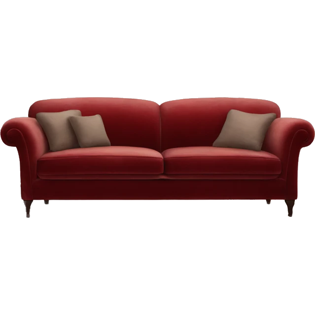 Red vintage-style,soft velvet, worn look, cozy and inviting sofa emoji