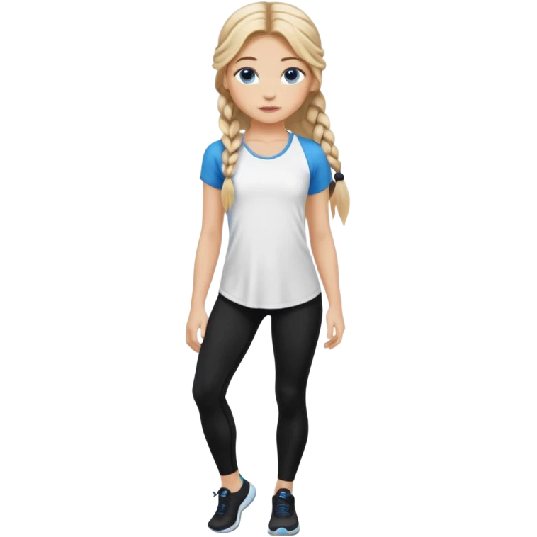 Blonde balayage  With highlights long hair half braids women blue eyes wearing White long top and black Leggins  emoji