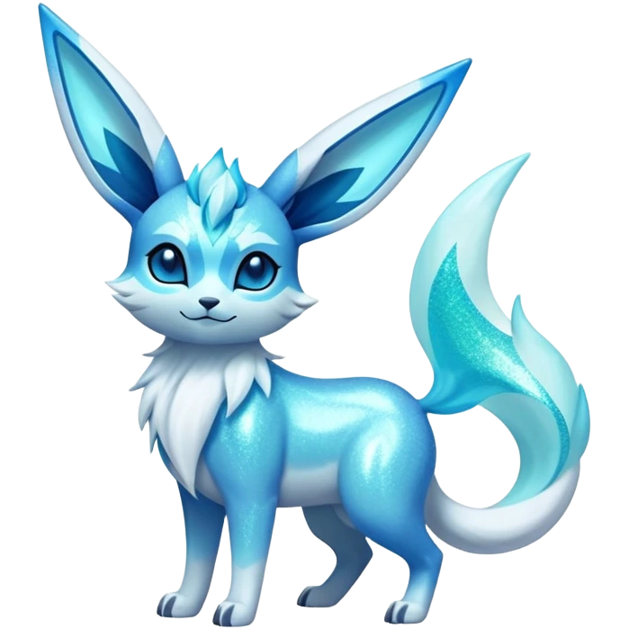 Shiny Exotic Tropical Colorful Neon-colored Glittery Ethereal Sparkly Glaceon-Amaura-Aurorus-Fakémon-hybrid-creature (full body)  emoji