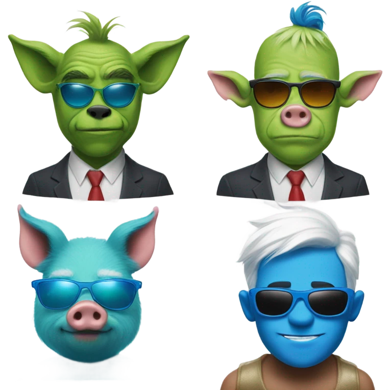 A pig man and a blue grinch with sunglasses emoji