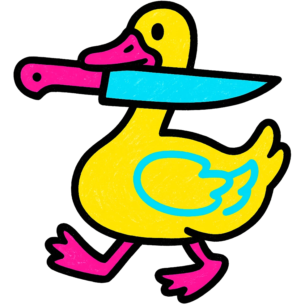 a goose with a knife in its mouth, vibrant pop colors cartoon style emoji
