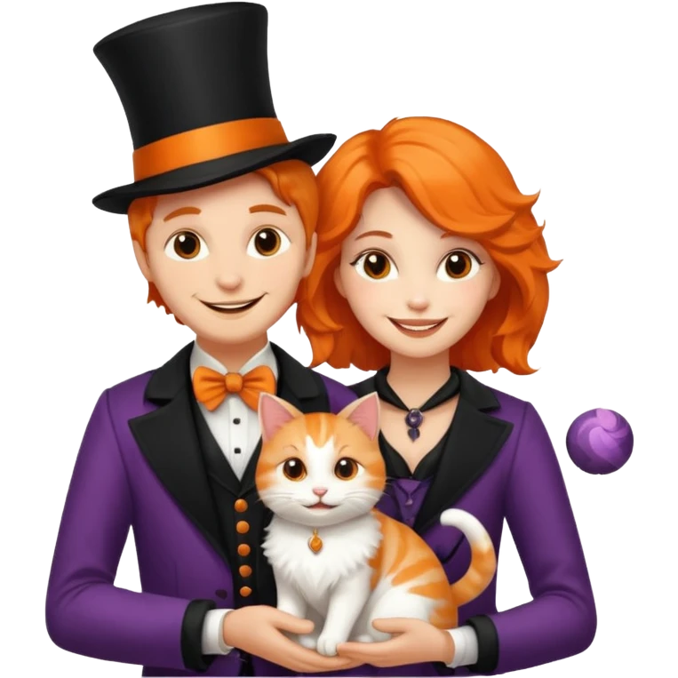 magician couple and their pet cat emoji