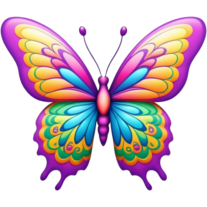 3D, psychedelic colored hippie style butterfly emoji